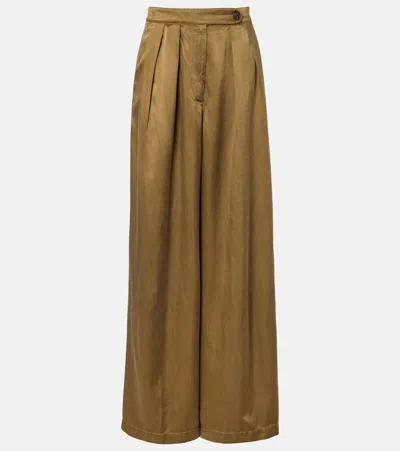 Dries Van Noten Pleated High-rise Wide-leg Pants In Brown