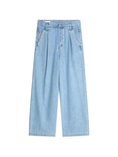 Dries Van Noten Wide Leg Tailored Trousers Belt Loops In Blue