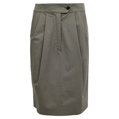 Dries Van Noten Pleated Knee Length Skirt In Green Cotton In Gray