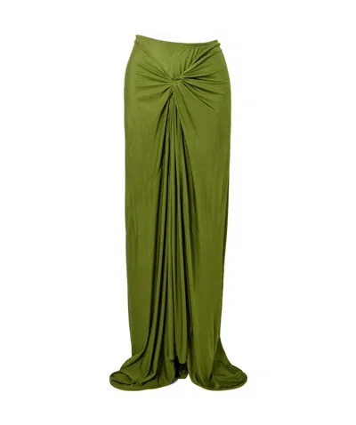 Dries Van Noten Pleated Knit Long Dress In Green