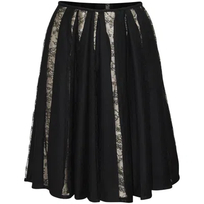 Dries Van Noten Pleated Lace Midi Skirt In Black Wool