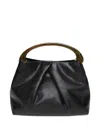 Dries Van Noten Pleated Leather Hand With Resin Top Handle Bags In Black