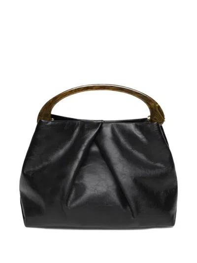 Dries Van Noten Pleated Leather Handbag With Resin Top Handle