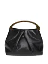 Dries Van Noten Pleated Leather Hand With Resin Top Handle Bags In Black