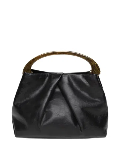DRIES VAN NOTEN PLEATED LEATHER HANDBAG WITH RESIN TOP HANDLE