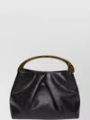 Dries Van Noten Pleated Leather Hand With Resin Top Handle Bags In Black