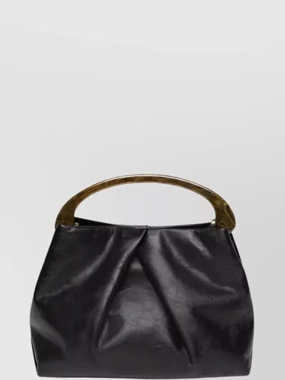 DRIES VAN NOTEN PLEATED LEATHER TOTE BAG WITH RESIN HANDLE