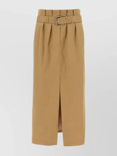 Dries Van Noten Pleated Long Skirt Belted Waist In Beige