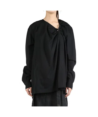 Dries Van Noten Pleated Long-sleeved Shirt In Black