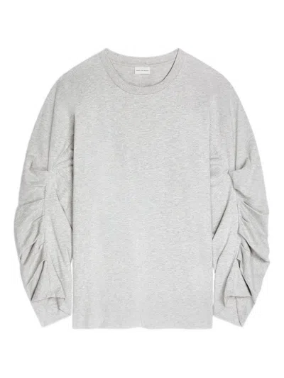 Dries Van Noten Pleated Long-sleeves T-shirt In Gray