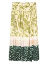 Dries Van Noten Womens Khaki Abstract-print Pleated Woven Maxi Skirt