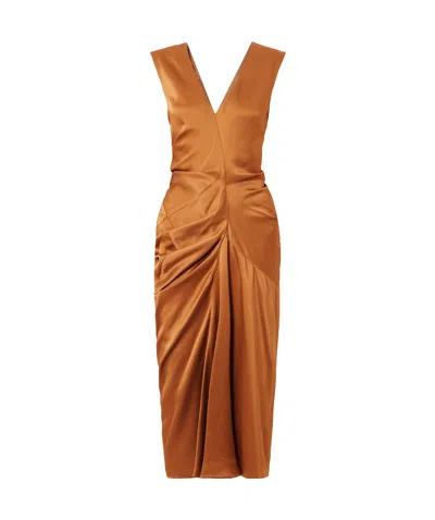 Dries Van Noten Pleated Mid-length Dress In Brown