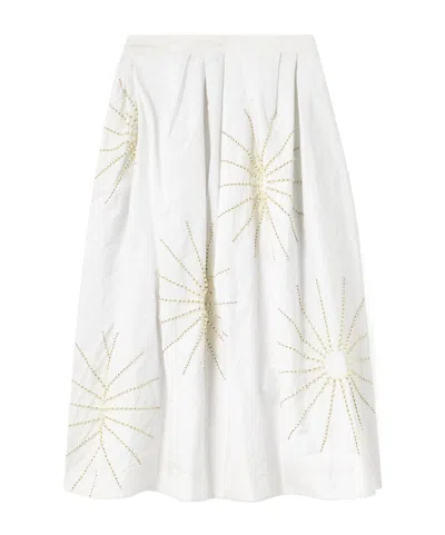 Dries Van Noten Pleated Midi Skirt In White