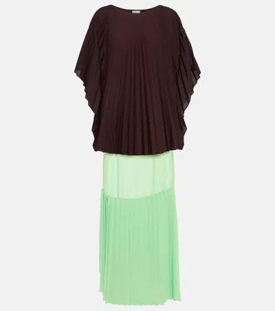 Dries Van Noten Pleated Poplin Midi Dress In Burgundy