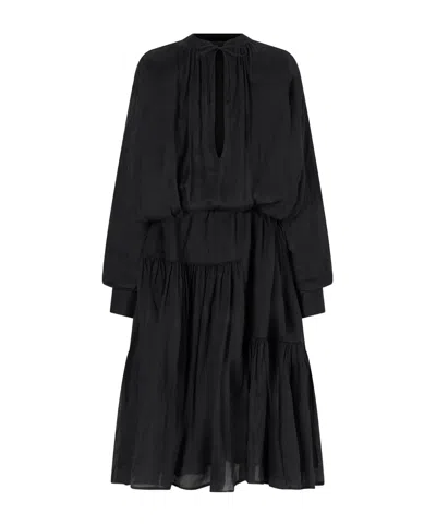 Dries Van Noten Pleated Ramie-mousseline Midi Dress In Black