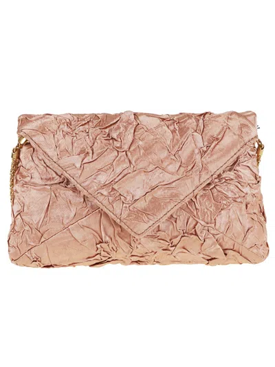 DRIES VAN NOTEN DRIES VAN NOTEN PLEATED SATIN CLUTCH BAG WITH CHAIN STRAP