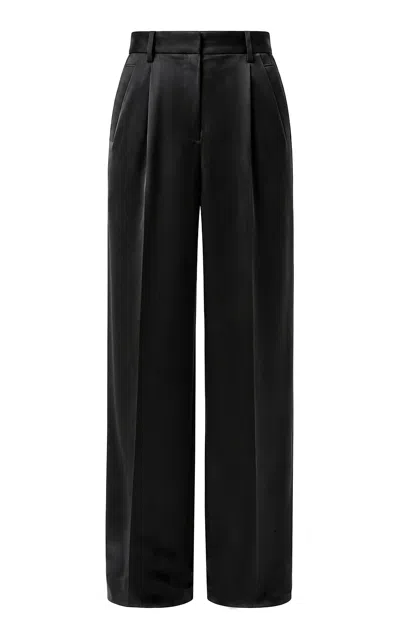 Dries Van Noten Pleated Satin Straight-leg Pants In Black