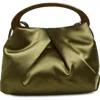 Dries Van Noten Pleated Satin Top Handle Bag In Green