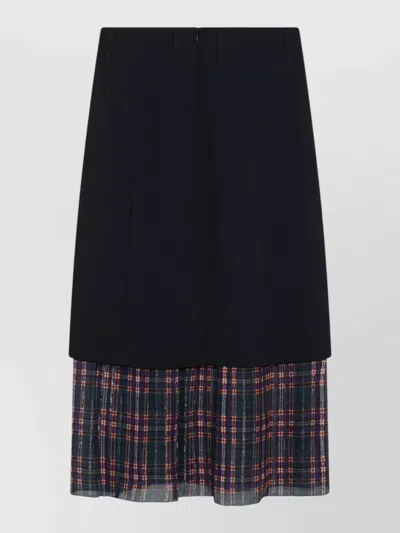 Dries Van Noten Navy Blue Midi Skirt With Check Insert In White