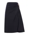 Dries Van Noten Navy Blue Draped Skirt With Brooch In Black