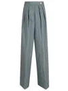 Dries Van Noten High Waist Wide Leg Trousers With Button Detail In Blue