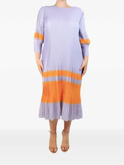 Pre-owned Dries Van Noten Pleated Striped Dress In Purple