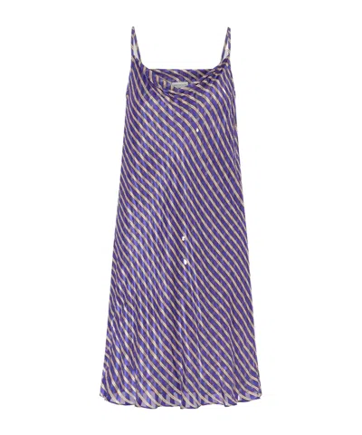 Dries Van Noten Draped Striped Satin And Chiffon Midi Dress In Purple