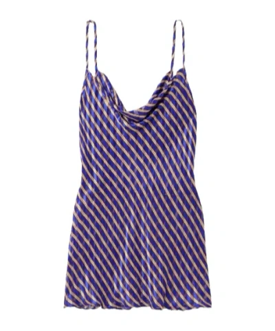 Dries Van Noten Pleated Striped Satin Camisole In Blue