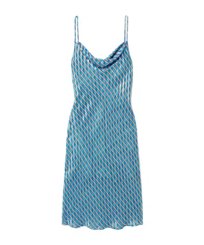 Dries Van Noten Draped Striped Satin And Chiffon Midi Dress In Blue