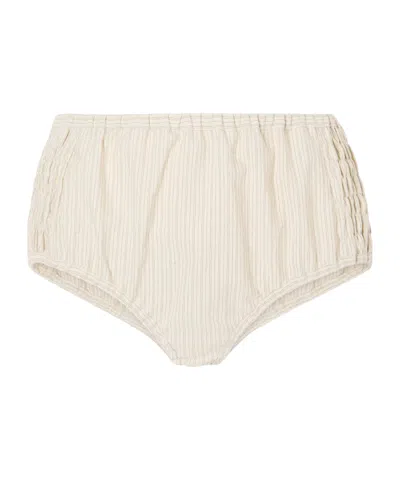 Dries Van Noten Ruched Striped Cotton-blend Shorts In Nude