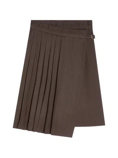 Dries Van Noten Pleated Viscose Skirt In Brown