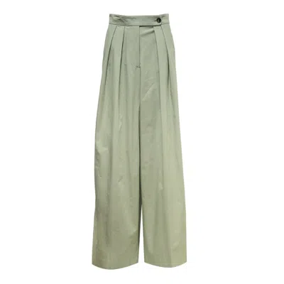 Dries Van Noten Pleated Wide Leg Trousers In Green
