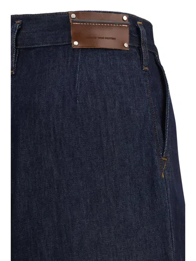 Dries Van Noten Pleated Wide-leg Cotton Jeans In Blue