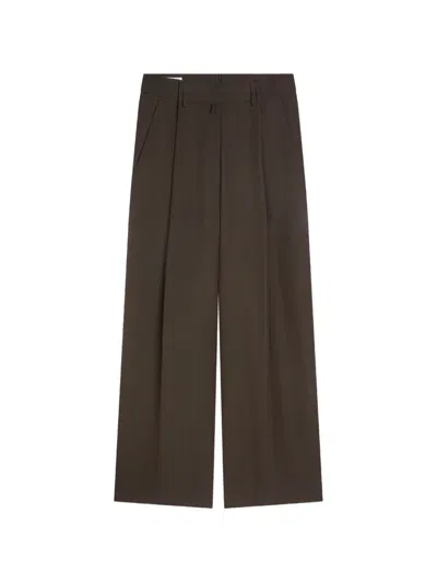 Dries Van Noten Pleated Wide-leg Trousers In Brown