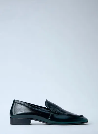 Dries Van Noten Polished Leather Loafers In Green