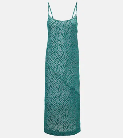 Dries Van Noten Polka-dot Devoré Slip Dress In Green