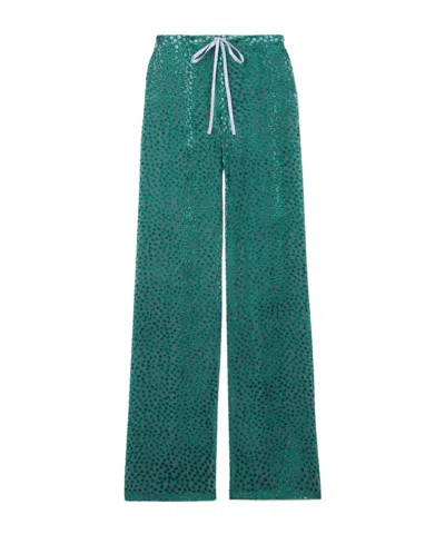 Dries Van Noten Polka-dot Devoré-velvet Straight-leg Pants In Blue