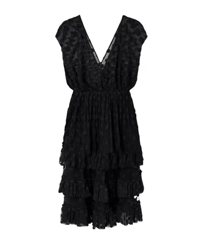 Dries Van Noten Ruffled Polka-dot Cotton-blend Mesh Midi Dress In Black