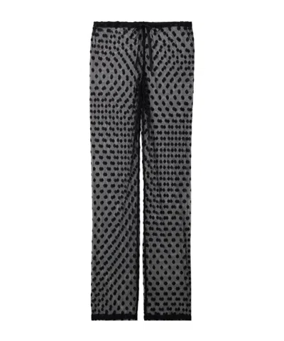 Dries Van Noten Polka-dot Cotton-blend Mesh Wide-leg Pants In Black