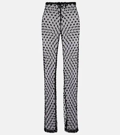 Dries Van Noten Polka-dot Mesh Slim Pants In Black