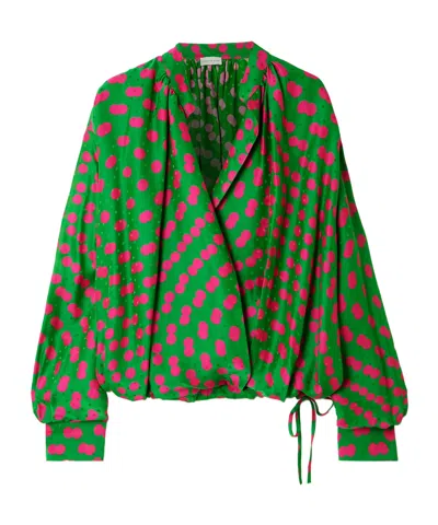 Dries Van Noten Polka Dot Pleated Shirt In Green