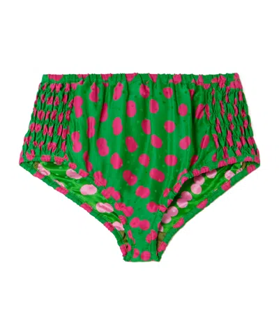 Dries Van Noten Gathered Polka-dot Satin-jacquard Shorts In Green