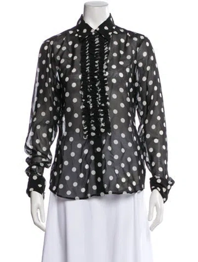 Pre-owned Dries Van Noten Polka Dot Print Long Sleeve Blouse In Black