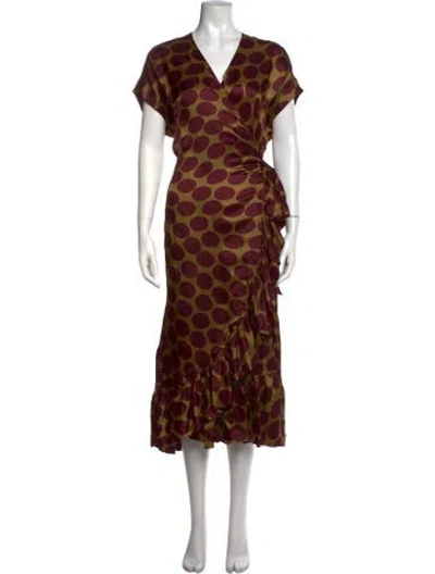 Pre-owned Dries Van Noten Polka Dot Print Midi Length Dress In Brown