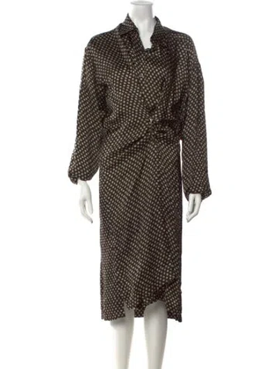 Pre-owned Dries Van Noten Polka Dot Print Midi Length Dress In Brown