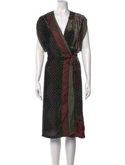 Pre-owned Dries Van Noten Polka Dot Print Midi Length Dress In Green