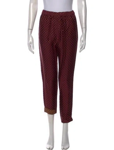 Pre-owned Dries Van Noten Polka Dot Print Straight Leg Pants In Burgundy/metallic