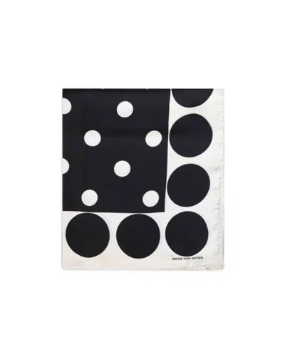 Dries Van Noten Polka Dot Printed Square Scarf In Black