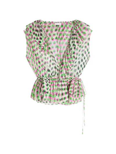 Dries Van Noten Cally Bis Polka-dot Silk-creponne Top In Multi
