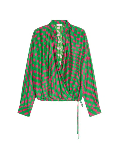 Dries Van Noten Polka-dot Wrap Blouse In Green